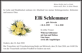 Traueranzeige von Elli Schlemmer von  Kreisanzeiger