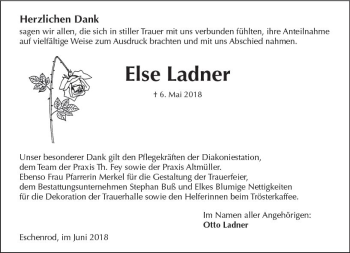 Traueranzeige von Else Ladner von  Kreisanzeiger
