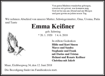 Traueranzeige von Emma Keißner von VRM Trauer