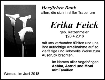 Traueranzeige von Erika Feick von Trauerportal Rhein Main Presse