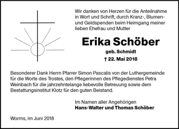 Traueranzeige von Erika Schöber von Trauerportal Rhein Main Presse