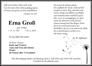 Traueranzeige von Erna Groß von  Kreisanzeiger