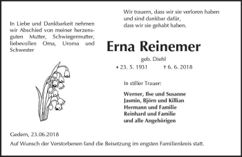 Traueranzeige von Erna Reinemer von  Kreisanzeiger