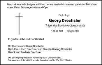 Traueranzeige von Georg Drechsler von Trauerportal Rhein Main Presse
