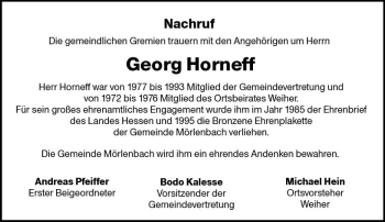 Traueranzeige von Georg Horneff von Trauerportal Rhein Main Presse