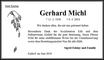 Traueranzeige von Gerhard Michl von VRM Trauer