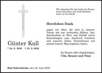 Traueranzeige von Günter Kuß von Trauerportal Rhein Main Presse