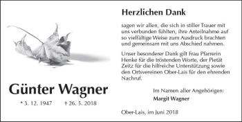 Traueranzeige von Günter Wagner von  Kreisanzeiger