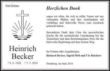 Traueranzeige von Heinrich Becker von VRM Trauer