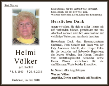 Traueranzeige von Helmi Völker von VRM Trauer