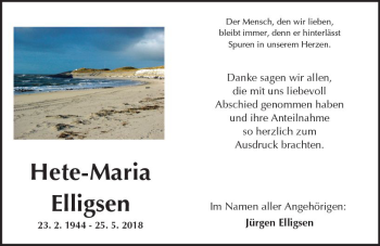 Traueranzeige von Hete-Maria Elligsen von  Kreisanzeiger