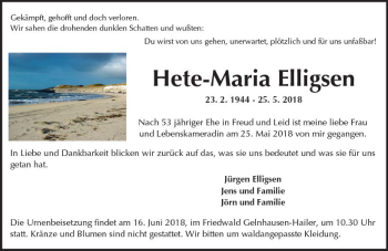 Traueranzeige von Hete-Maria Elligsen von  Kreisanzeiger