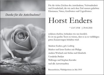 Traueranzeige von Horst Enders von Trauerportal Rhein Main Presse