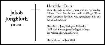 Traueranzeige von Jakob Jungbluth von Trauerportal Rhein Main Presse