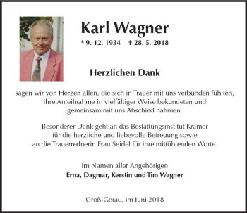 Traueranzeige von Karl Wagner von Trauerportal Rhein Main Presse