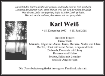 Traueranzeige von Karl Weiß von  Camberger Anzeiger