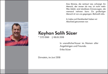 Traueranzeige von Kayhan Salih Süzer von Trauerportal Rhein Main Presse