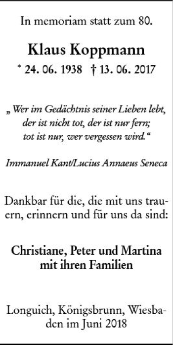 Traueranzeige von Klaus Koppmann von Trauerportal Rhein Main Presse
