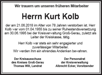 Traueranzeige von Kurt Kolb von Trauerportal Rhein Main Presse