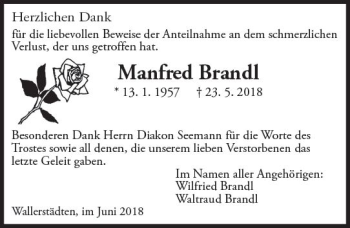 Traueranzeige von Manfred Brandl von Trauerportal Rhein Main Presse