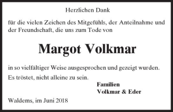 Traueranzeige von Margot Volkmar von  Camberger Anzeiger