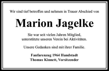 Traueranzeige von Marion Jagelke von  Usinger Anzeiger