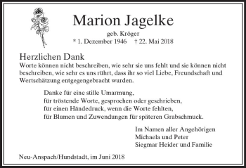 Traueranzeige von Marion Jagelke von  Usinger Anzeiger