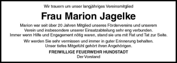 Traueranzeige von Marion Jagelke von  Usinger Anzeiger