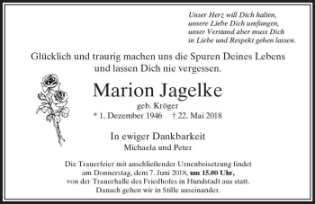 Traueranzeige von Marion Jagelke von  Usinger Anzeiger