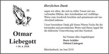 Traueranzeige von Otmar Liebegott von  Kreisanzeiger