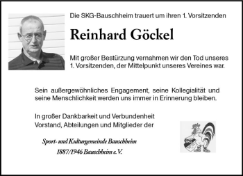 Traueranzeige von Reinhard Göckel von Trauerportal Rhein Main Presse