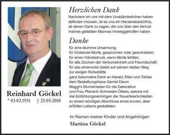 Traueranzeige von Reinhard Göckel von Trauerportal Rhein Main Presse
