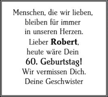Traueranzeige von Robert  von Trauerportal Rhein Main Presse