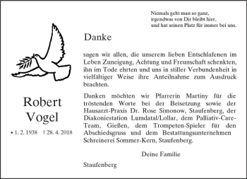 Traueranzeige von Robert Vogel von  Gießener Anzeiger