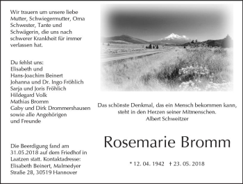 Traueranzeige von Rosemarie Bromm von  Gießener Anzeiger