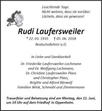 Traueranzeige von Rudi Laufersweiler von Trauerportal Rhein Main Presse