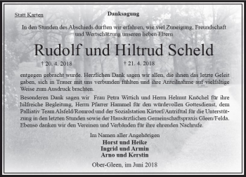 Traueranzeige von Rudolf Scheld von VRM Trauer