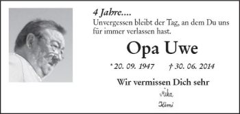Traueranzeige von Uwe  von Trauerportal Rhein Main Presse