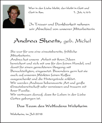 Traueranzeige von Andrea Scheets von  Usinger Anzeiger