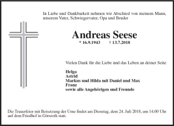 Traueranzeige von Andreas Seese von vrm-trauer