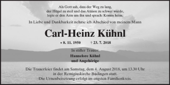 Traueranzeige von Carl-Heinz Kühnl von  Kreisanzeiger