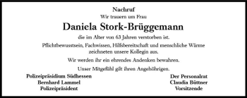 Traueranzeige von Daniela Stork-Brüggemann von vrm-trauer