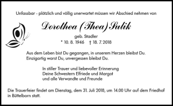 Traueranzeige von Dorothea  Sulik von vrm-trauer