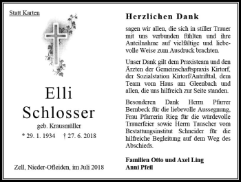 Traueranzeige von Elli Schlosser von VRM Trauer