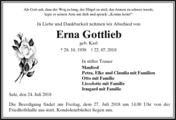 Traueranzeige von Erna Gottlieb von VRM Trauer