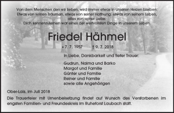 Traueranzeige von Friedel Hähmel von  Kreisanzeiger