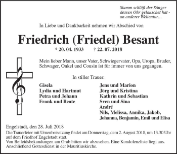 Traueranzeige von Friedrich Besant von vrm-trauer