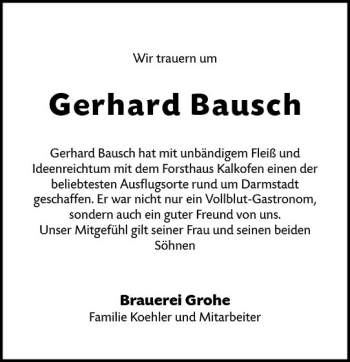 Traueranzeige von Gerhard Bausch von vrm-trauer