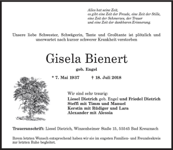 Traueranzeige von Gisela Bienert von vrm-trauer