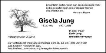 Traueranzeige von Gisela Jung von vrm-trauer